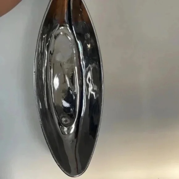 Silver Pebbled Chrome Oblong Decorative Bowl 21 inches - Picture 3 of 8